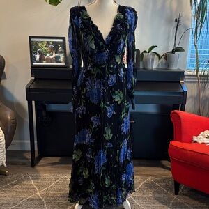 Anthropologie Long Sleeve Dress with Blue and Green Floral